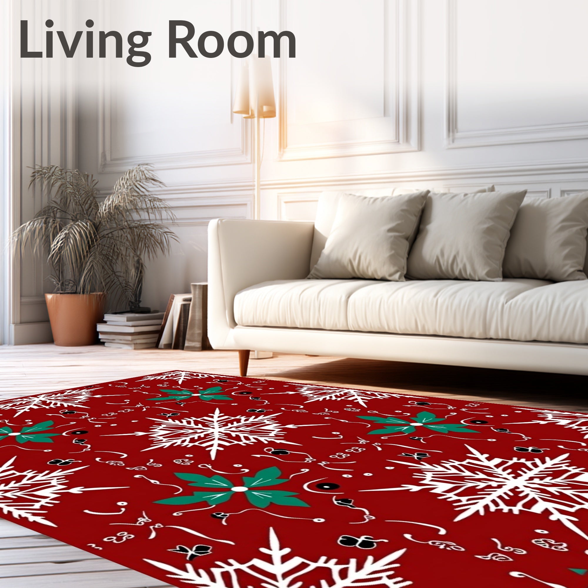 Red White Snowflake Poinsettia Medallion Rug