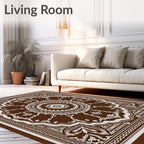 Rich Brown White Medallion Floral Rug