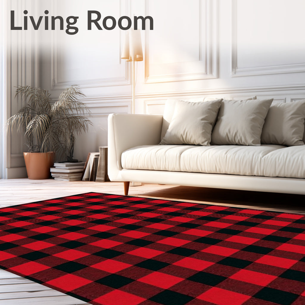 Classic Red Black Buffalo Check Plaid Rug