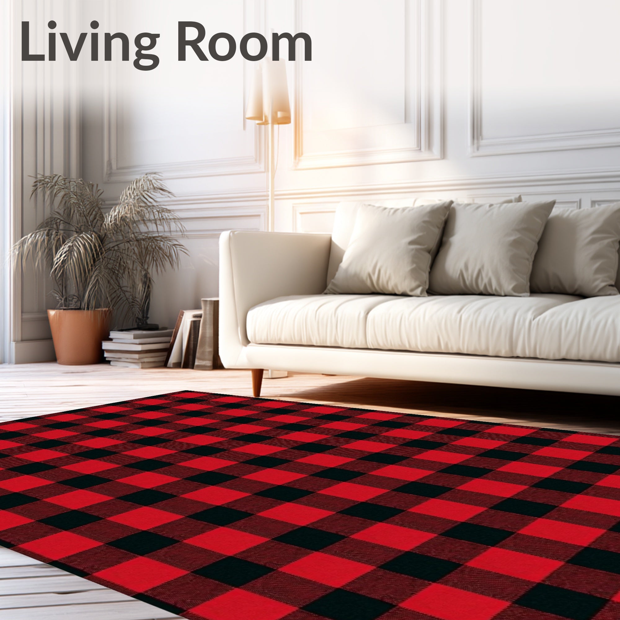 Classic Red Black Buffalo Check Plaid Rug