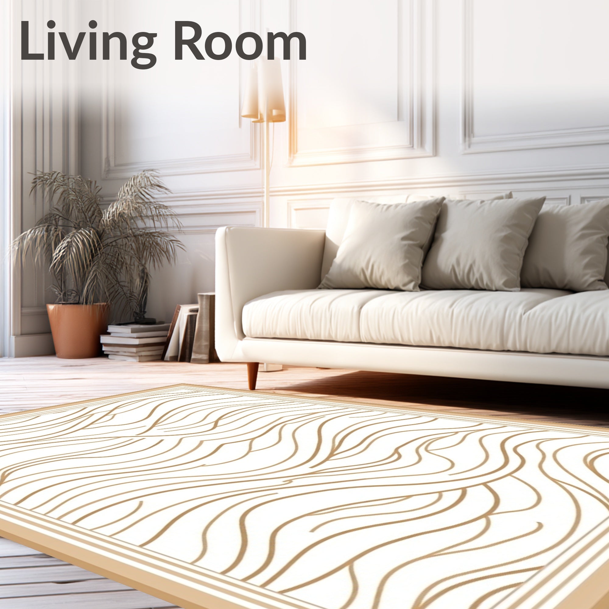 Neutral Cream Flowing Line Art Rug