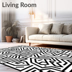 Black White Labyrinth Circuit Board Rug