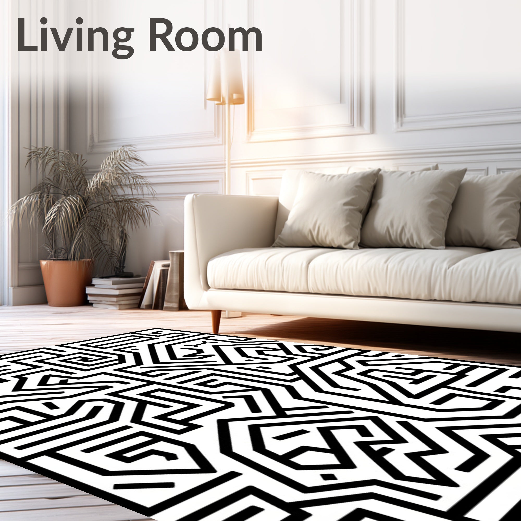 Black White Labyrinth Circuit Board Rug