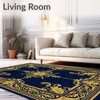 Golden Navy Floral Frame Rug