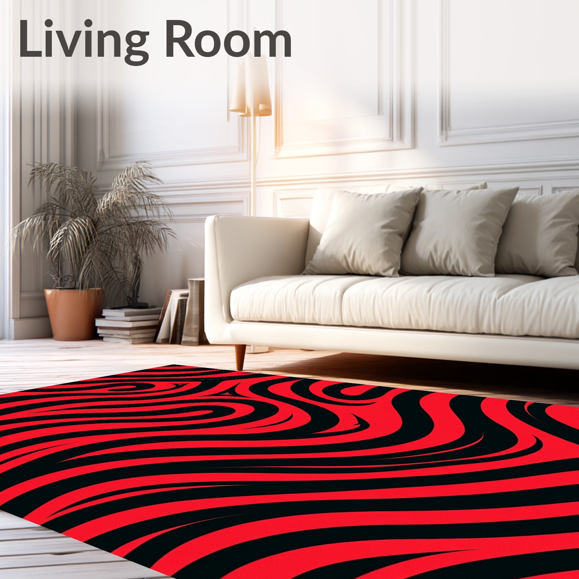 Bold Red Black Swirls Rug