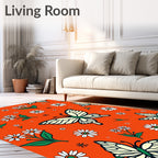 Whimsical Cream Butterfly Daisy Garden Rug