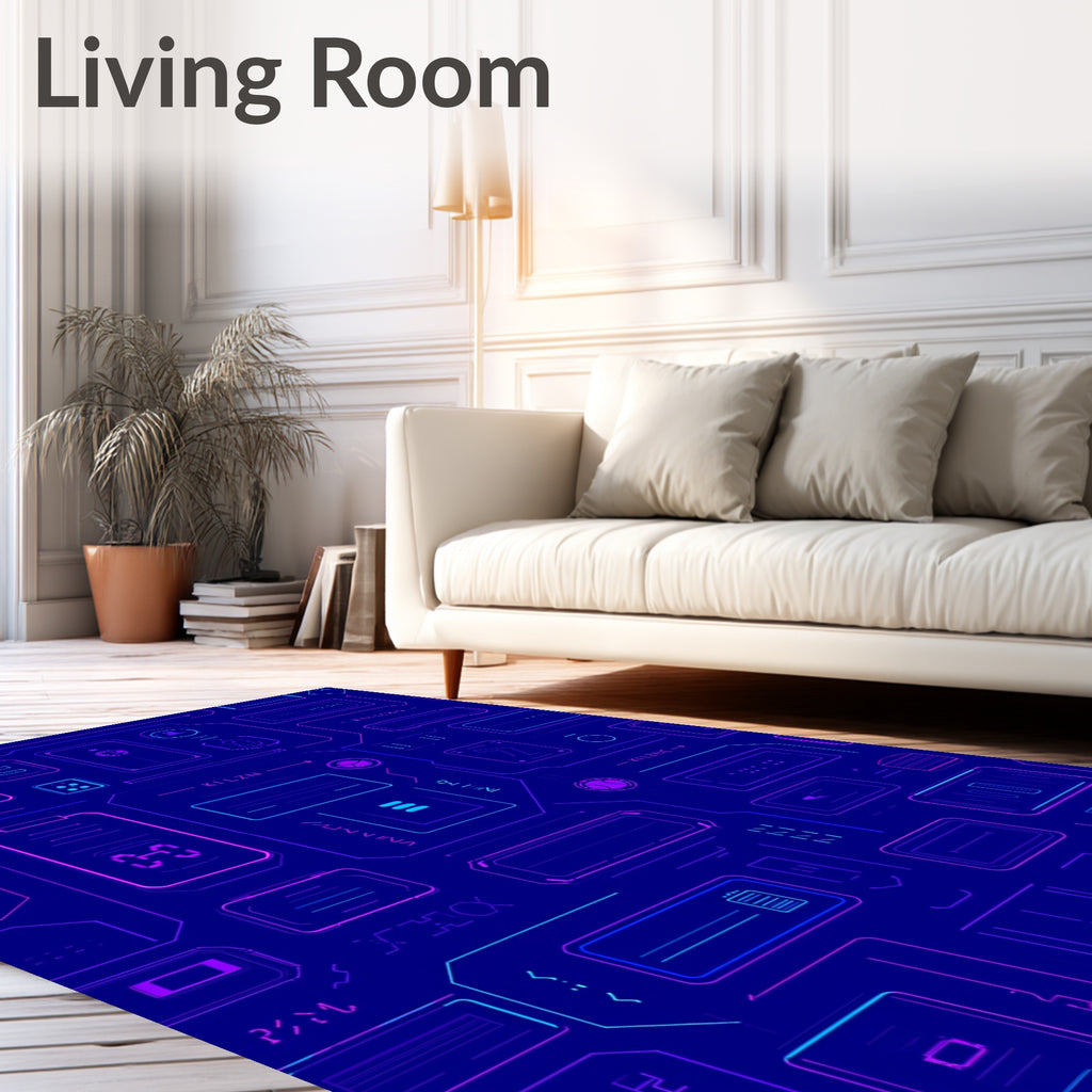 Neon Circuits Futuristic Tech Overlay Rug