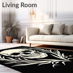 Ivory Skull Laurel Wreath Black Rug