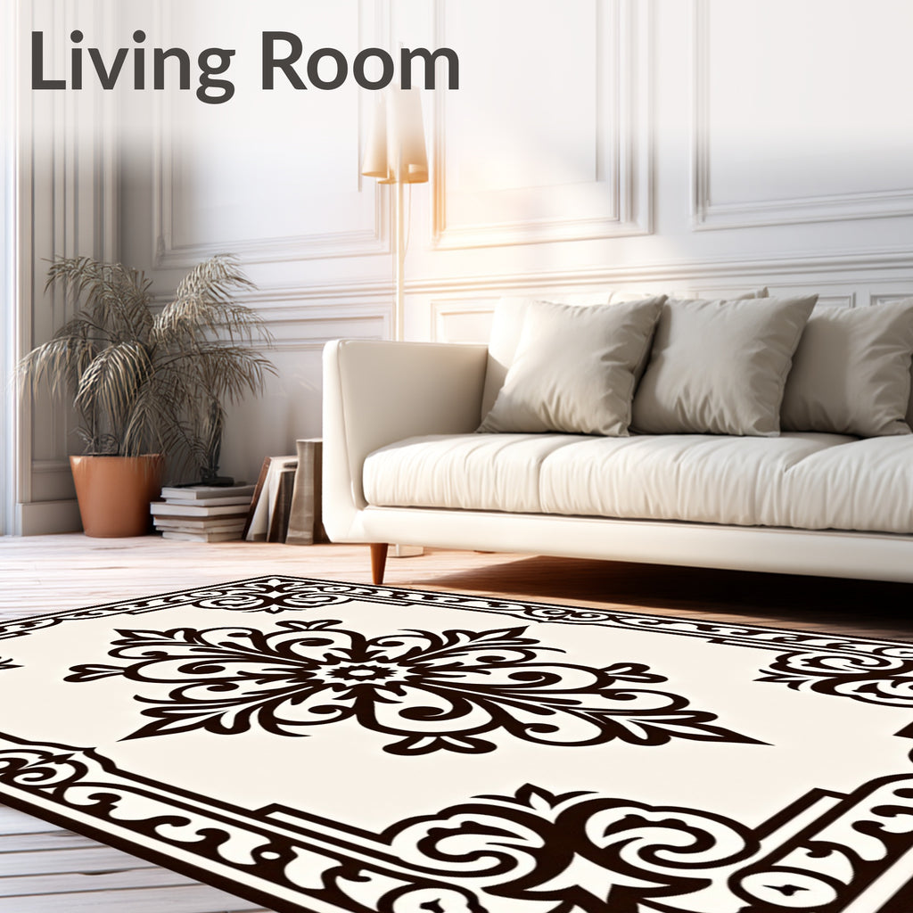 Dark Brown Ivory Ornate Floral Medallion Rug