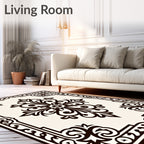 Dark Brown Ivory Ornate Floral Medallion Rug