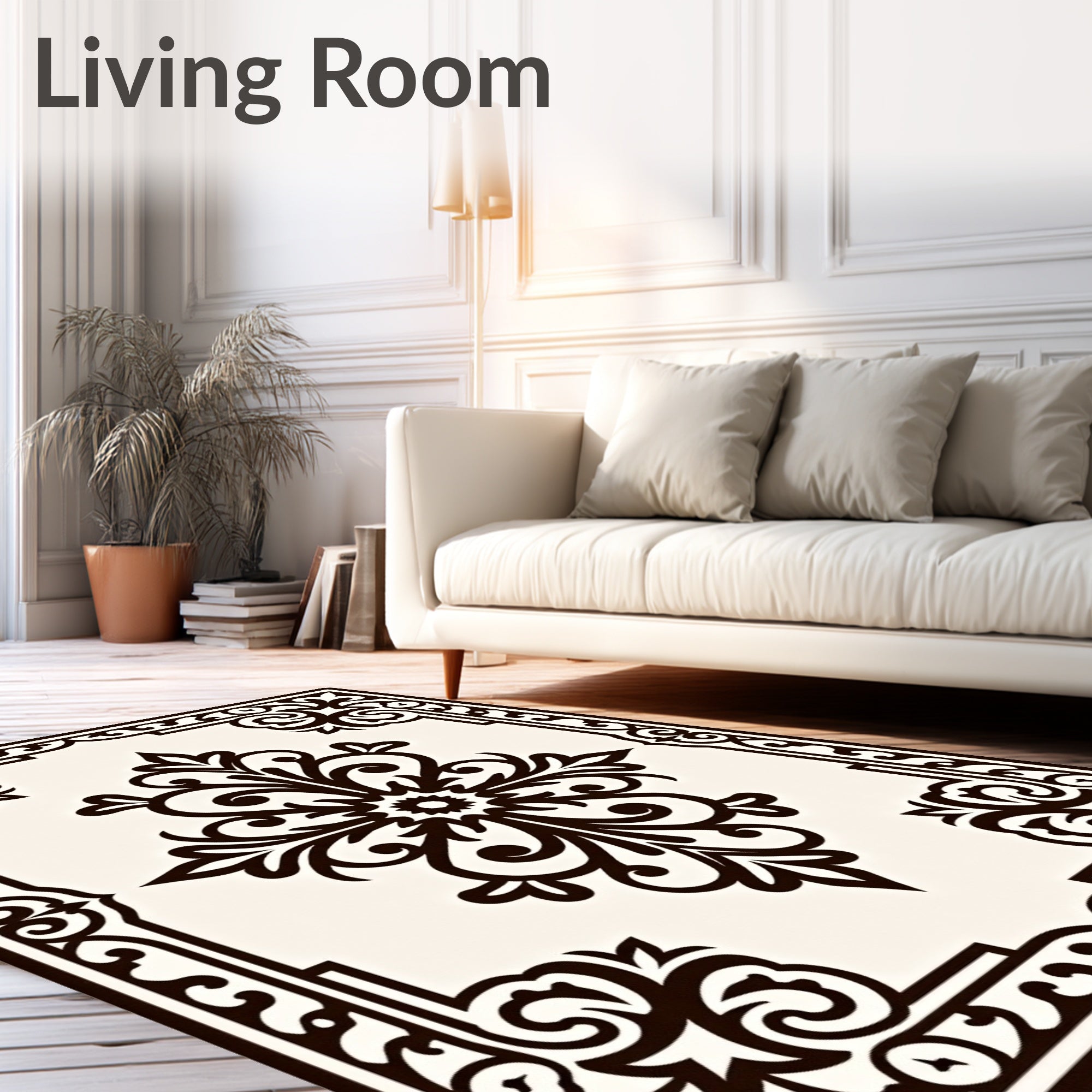 Dark Brown Ivory Ornate Floral Medallion Rug