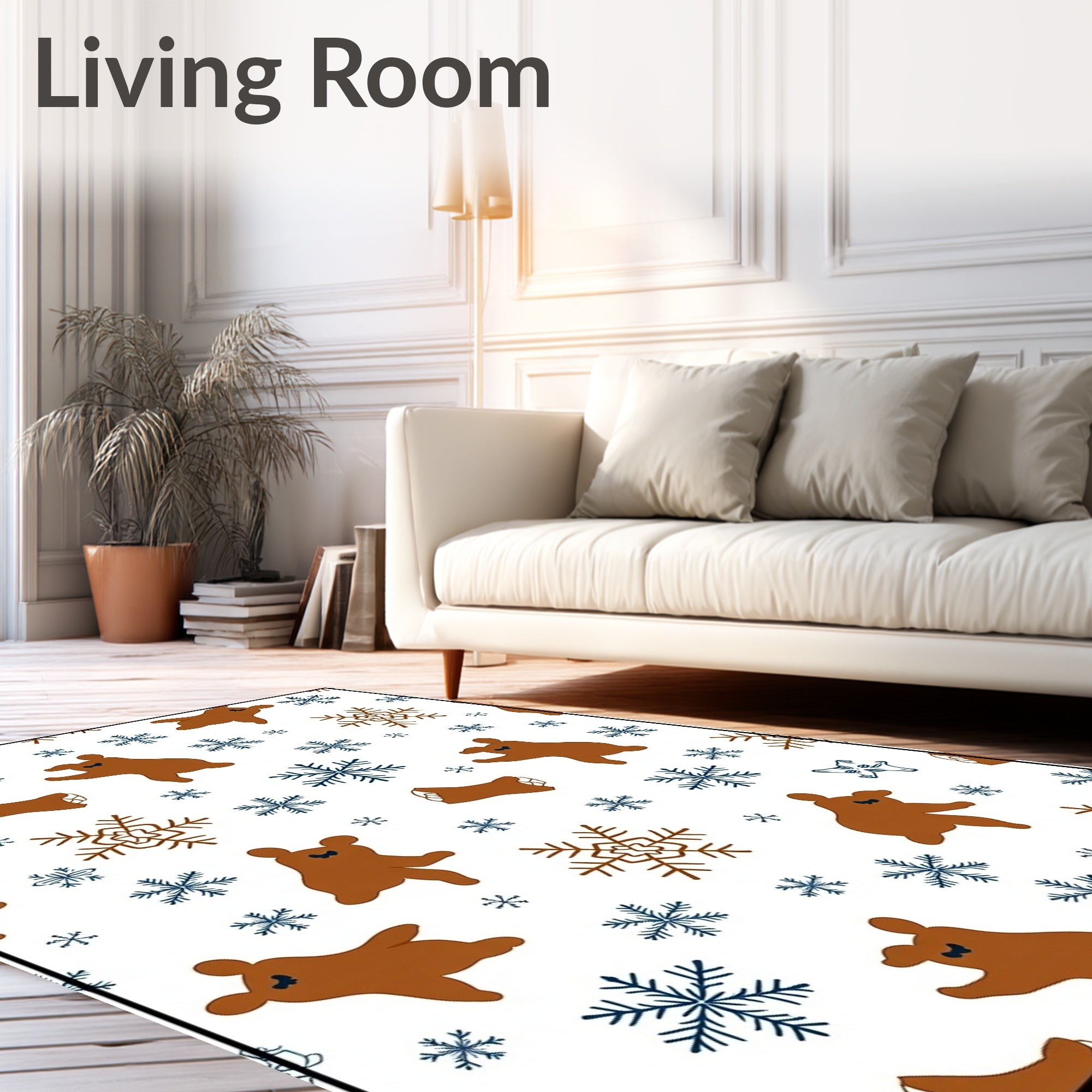 Brown Bear Snowflake Winter Scene Rug