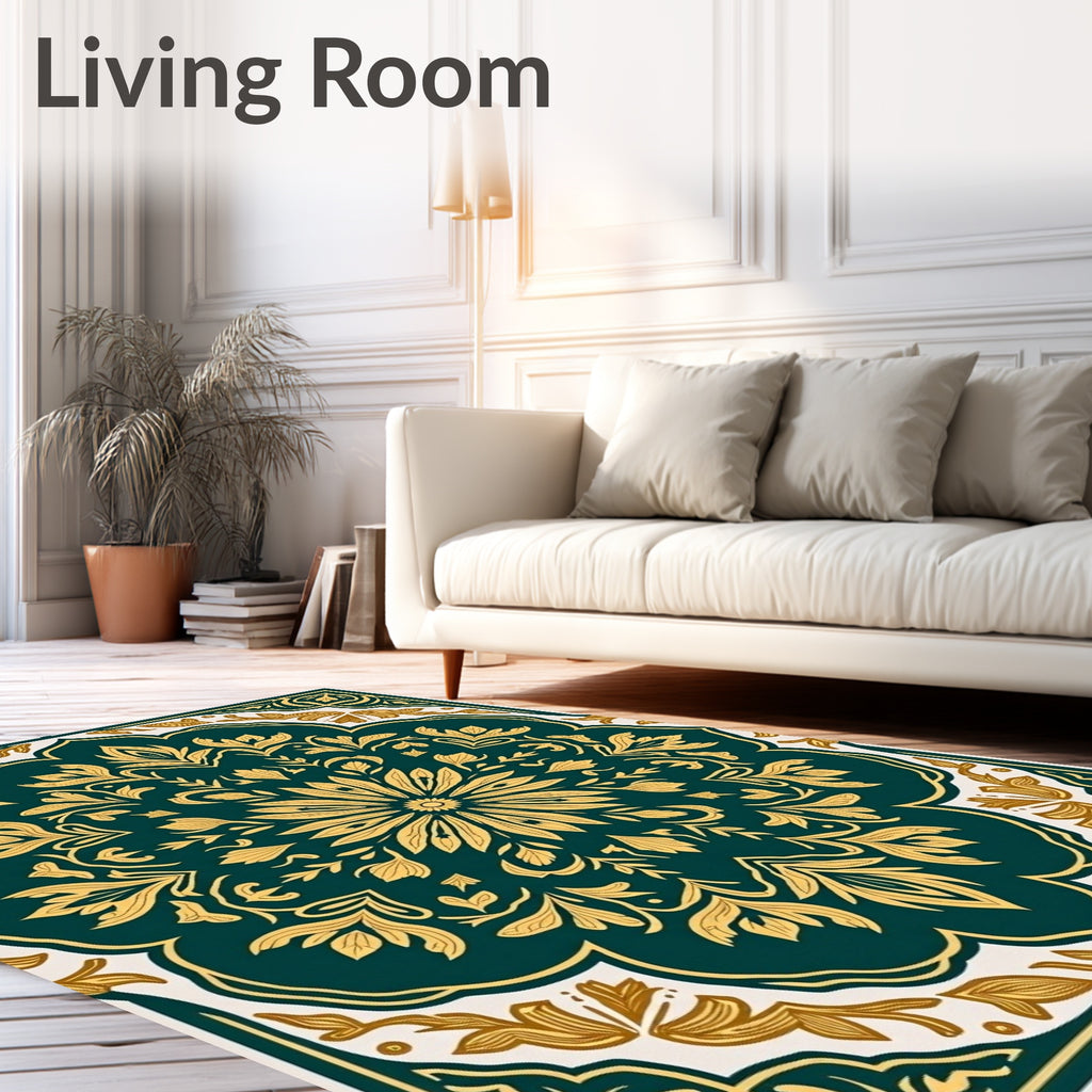 Emerald Gold Floral Medallion Rug