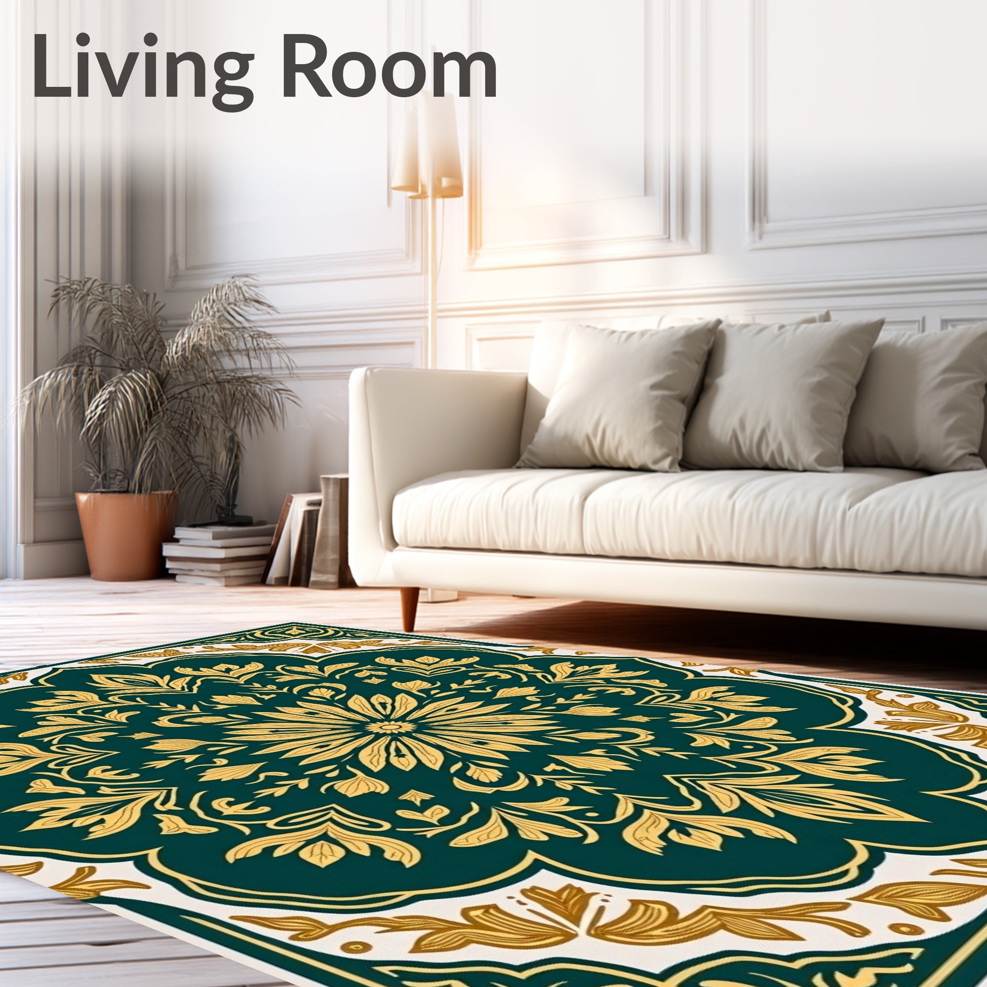 Emerald Gold Floral Medallion Rug