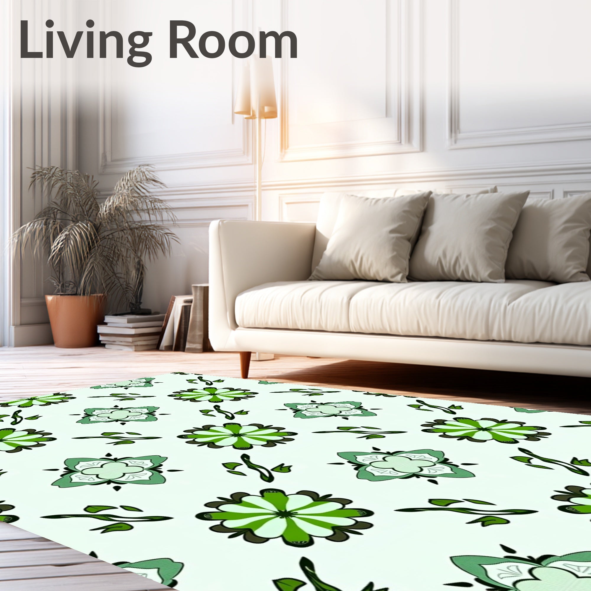 Vibrant Emerald Floral Tile Arrangement Rug