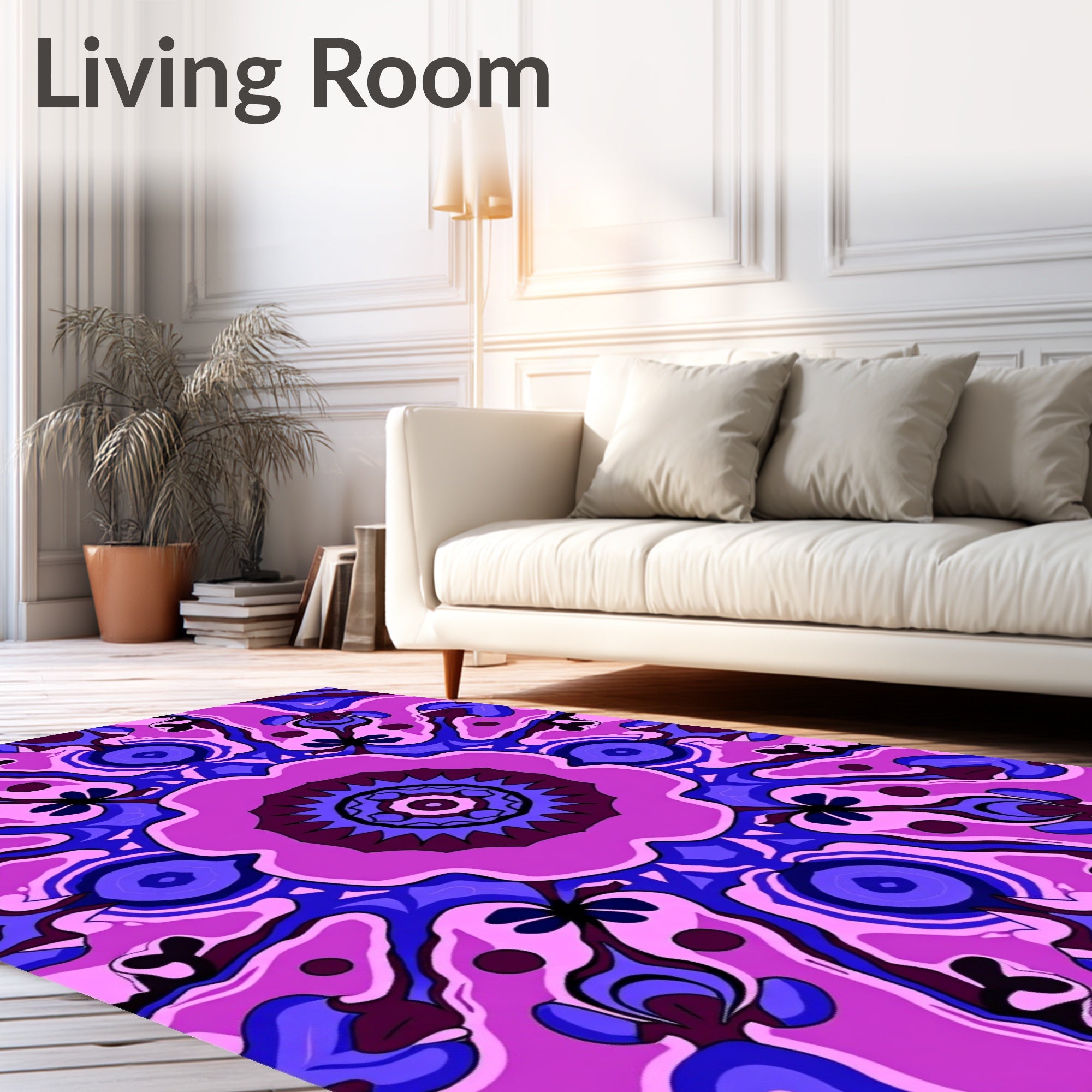 Vibrant Pink and Blue Psychedelic Mandala Rug