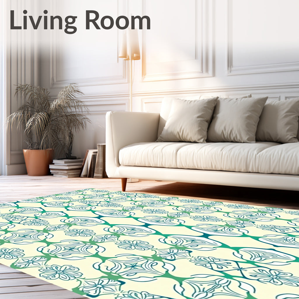 Art Deco Teal Floral Medallion Rug