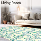 Art Deco Teal Floral Medallion Rug