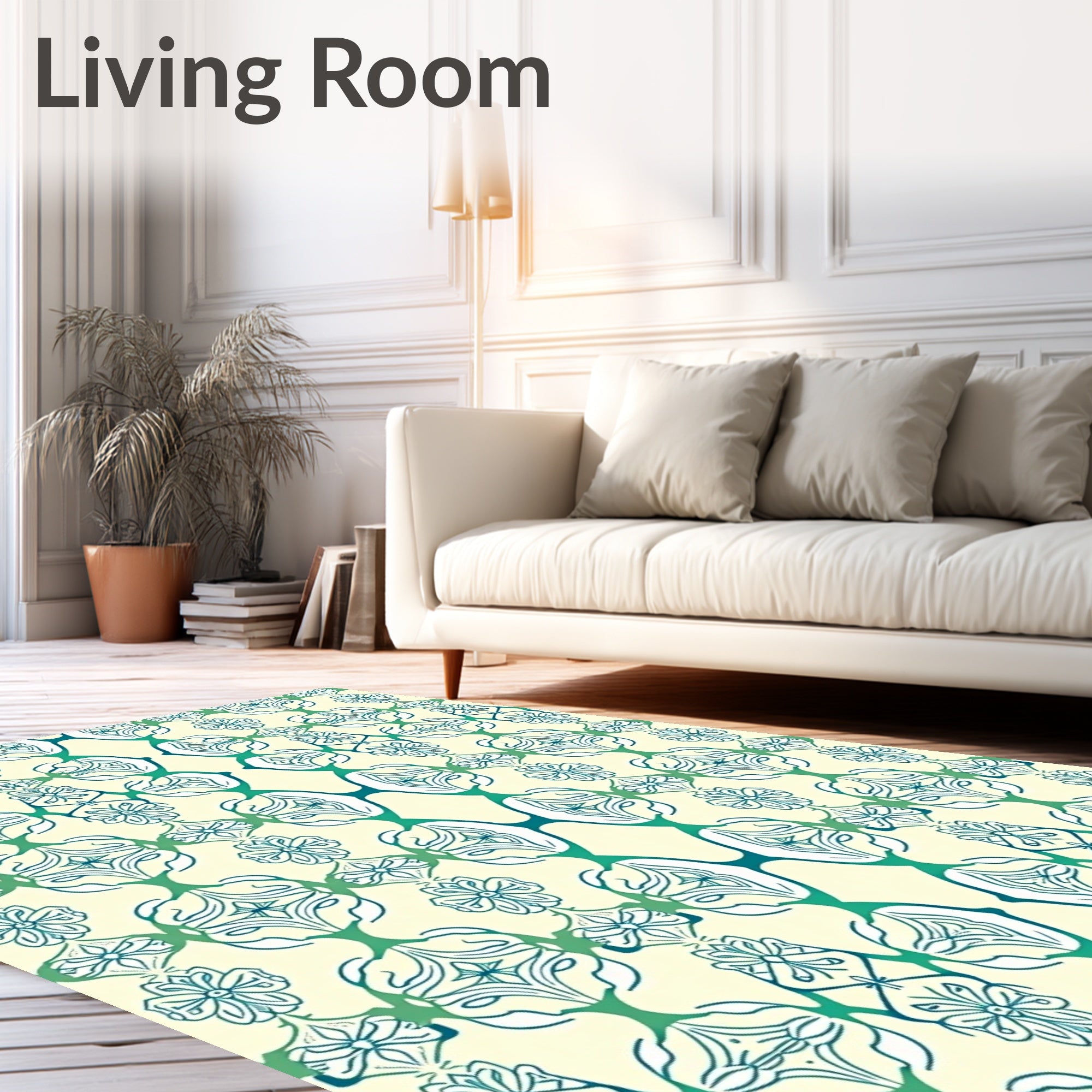 Art Deco Teal Floral Medallion Rug