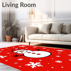 Festive Snowman and Snowflakes Red Rug