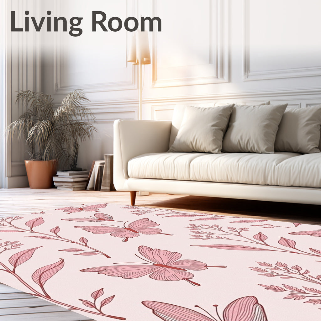 Pink Blush Butterfly Floral Meadow Rug