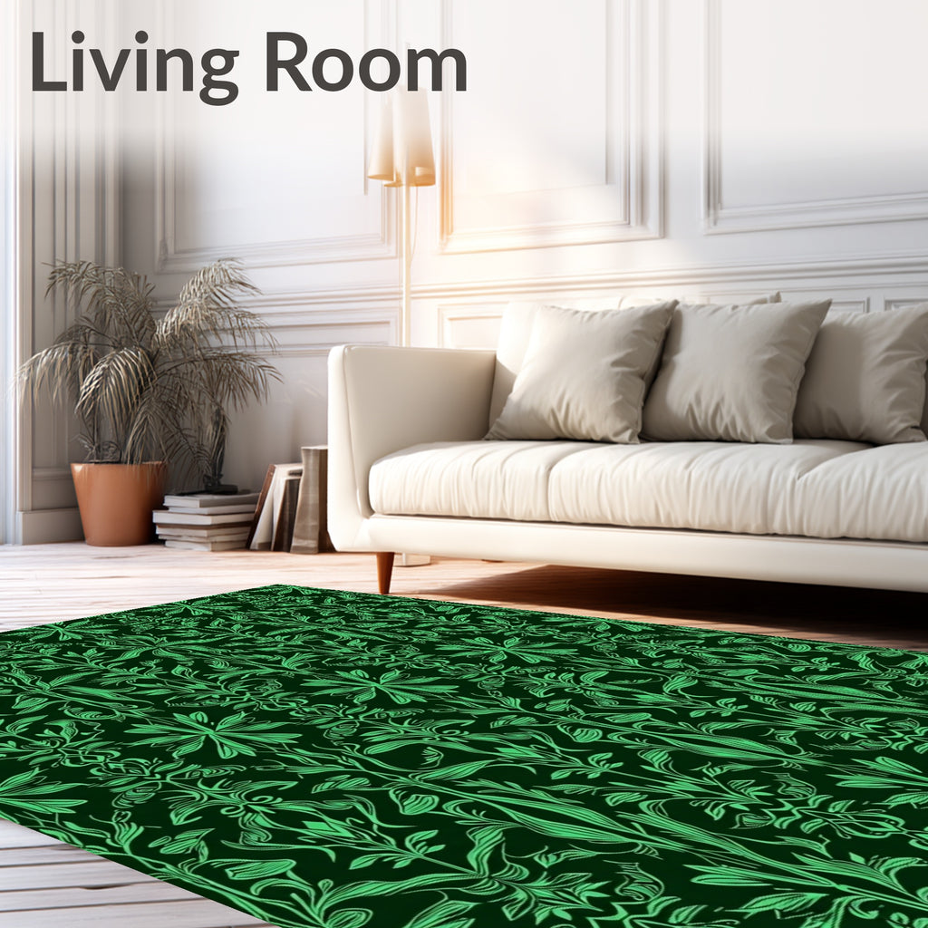 Emerald Green Art Nouveau Floral Rug