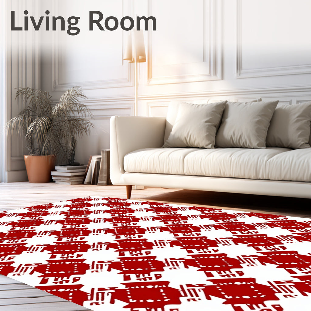 Crimson Houndstooth Geometric Rug
