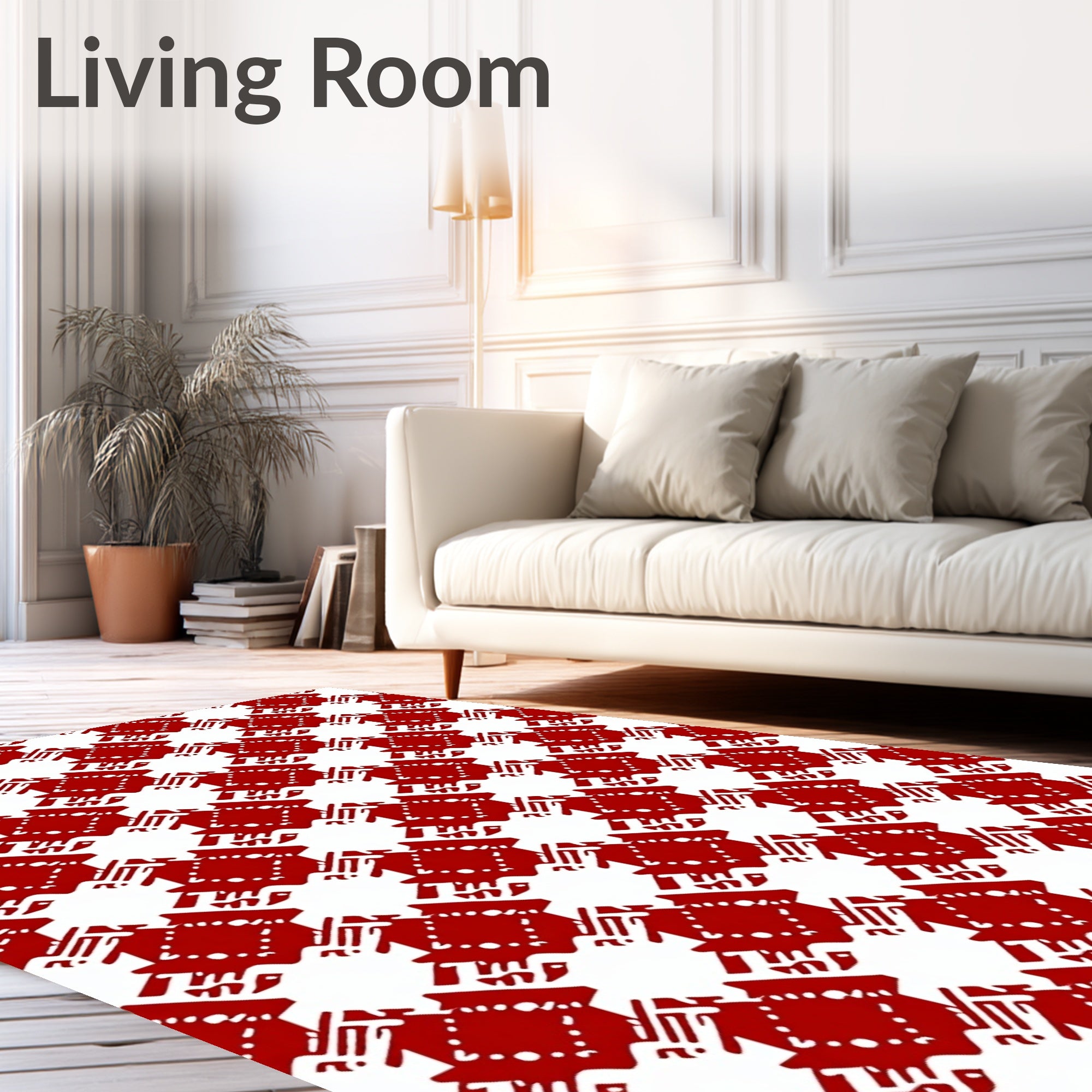 Crimson Houndstooth Geometric Rug