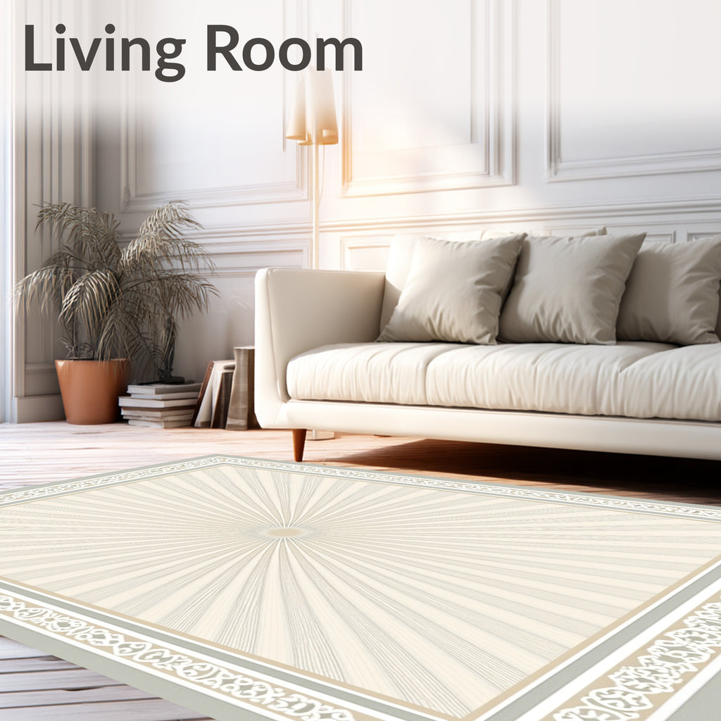 Ethereal Sunburst With Geometric Border Rug