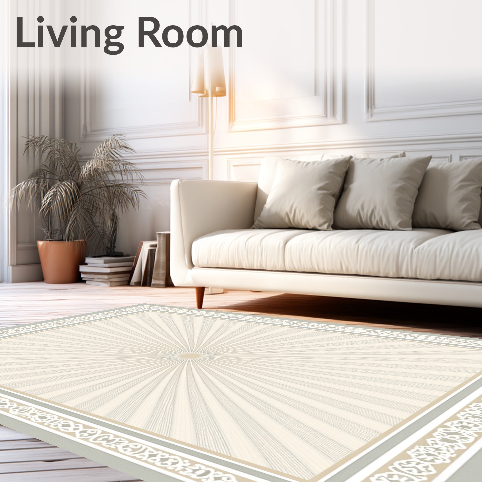 Ethereal Sunburst With Geometric Border Rug