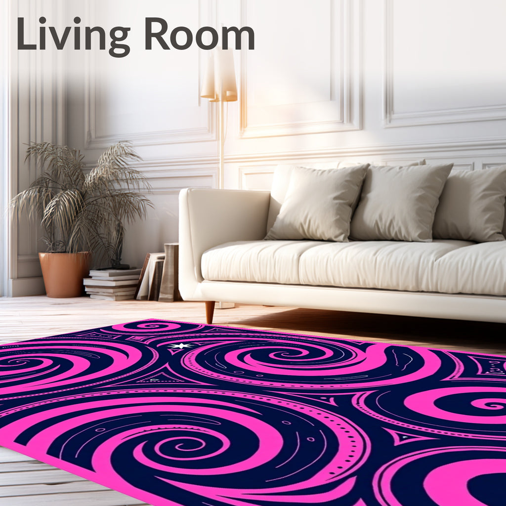 Vibrant Pink Swirls Dark Navy Rug