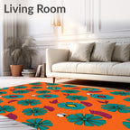 Orange Teal Floral Repeating Elements Rug