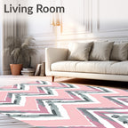 Pink Gray Chevron Flamingo Watercolor Rug
