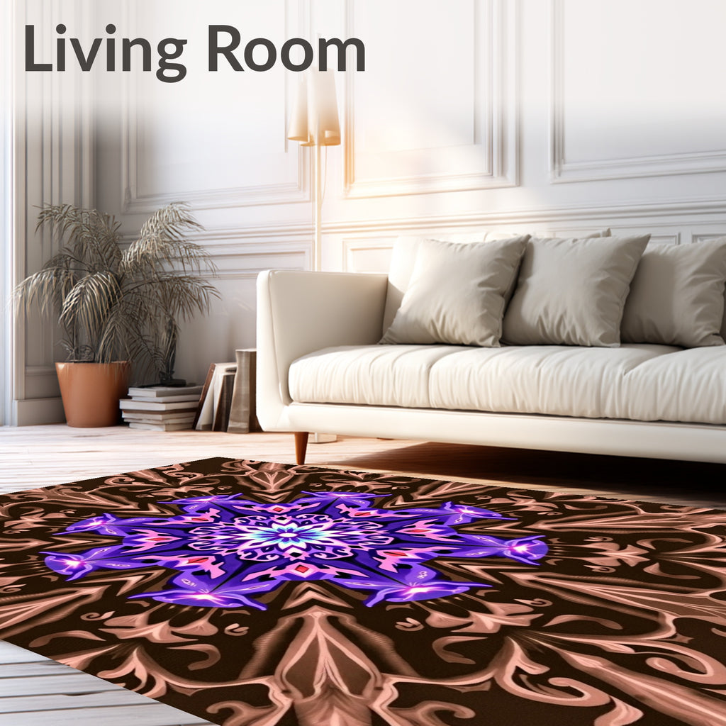 Vibrant Purple Floral Medallion Brown Symmetrical Rug
