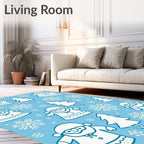 Blue Snowman Snowflake Christmas Trees Rug