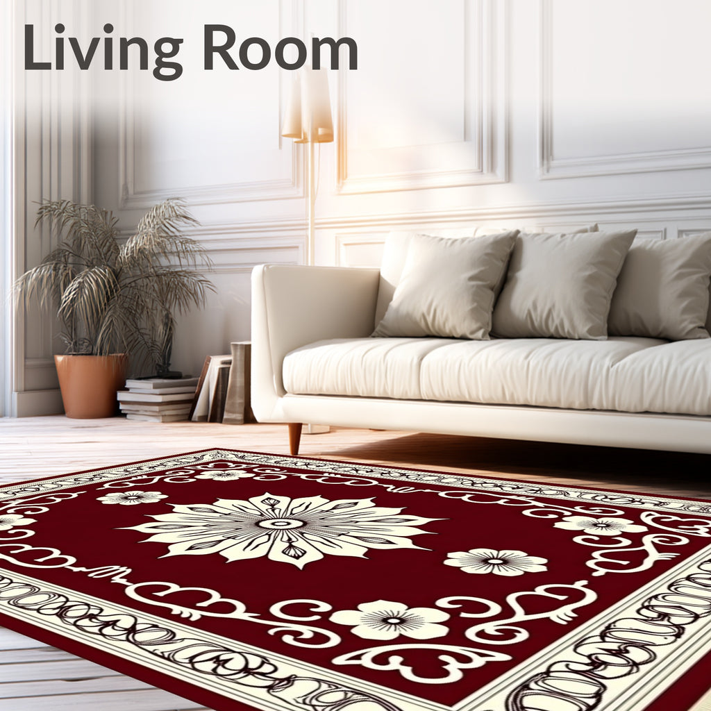 Ornate Bloom Emblem Crimson Area Rug