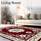 Ornate Bloom Emblem Crimson Area Rug