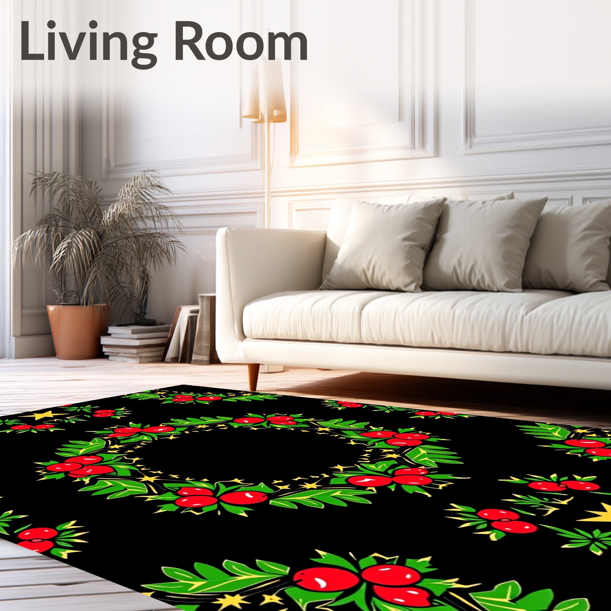 Red Berry Holly Garland Wreath Rug