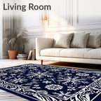 Midnight Blue Snowflake Floral Medallion Rug
