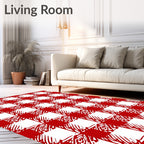 Red and White Checked Abstract Squares Rug