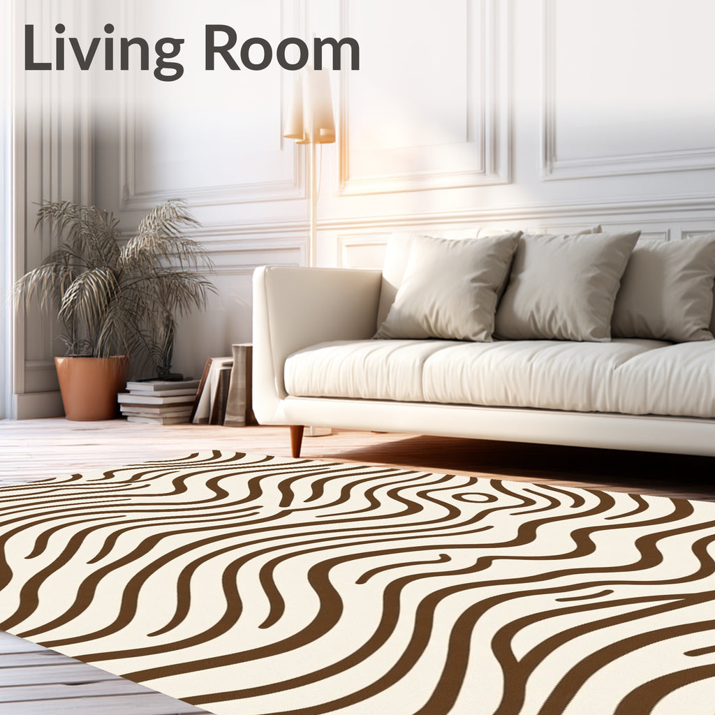 Organic Brown Wavy Lines Cream Rug