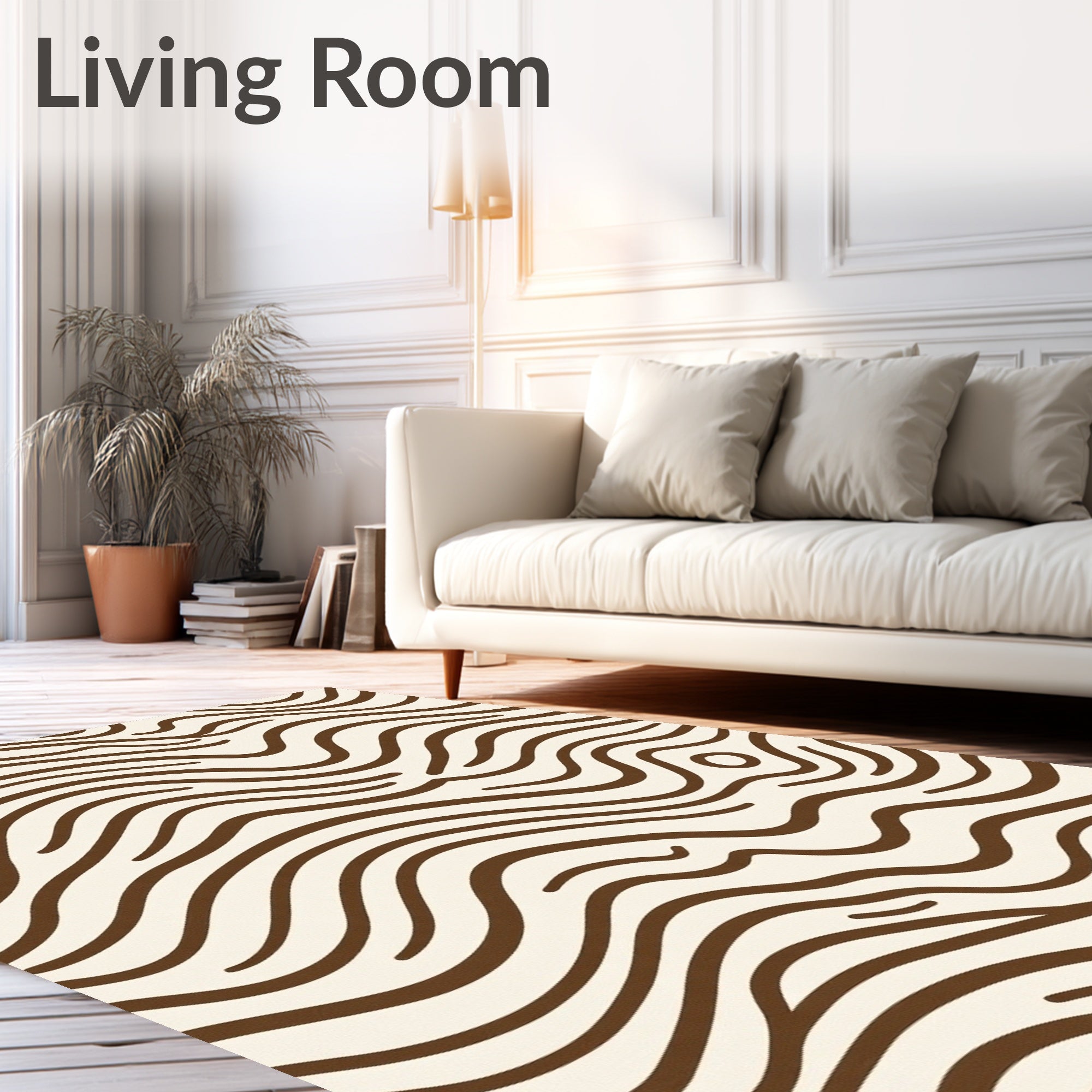 Organic Brown Wavy Lines Cream Rug