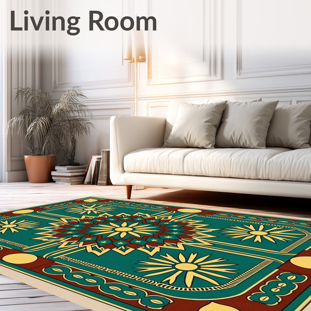 Teal Yellow Sunburst Medallion Rug