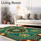 Teal Yellow Sunburst Medallion Rug