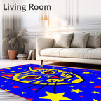 Vibrant Blue Abstract Cat Stars Rug