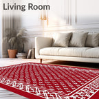 Crimson White Floral Bordered Rug