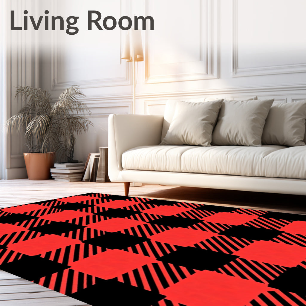 Classic Red Black Checkered Squares Rug