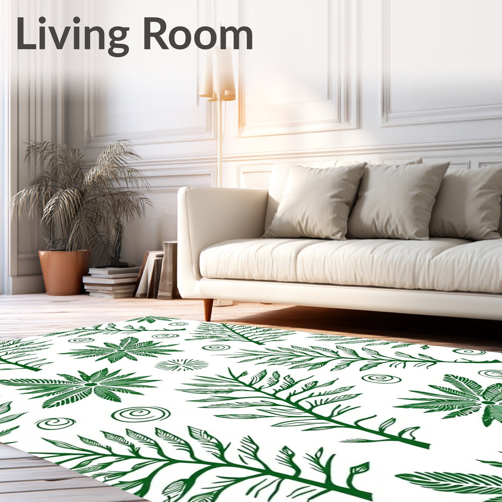 Green Foliage Botanical Swirl Rug