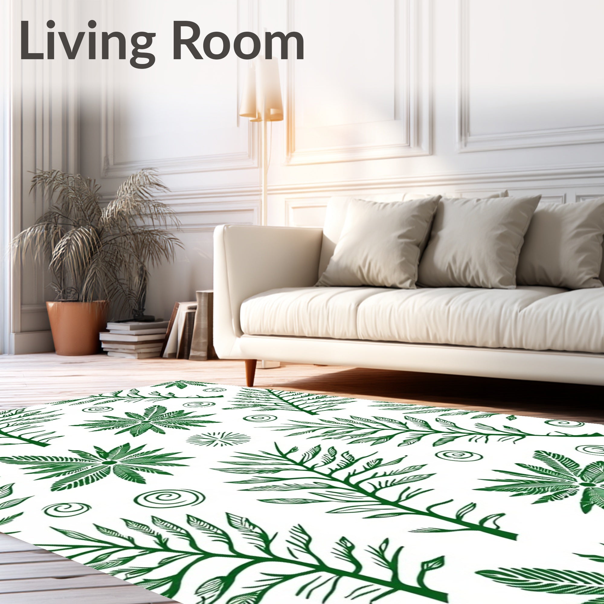 Green Foliage Botanical Swirl Rug