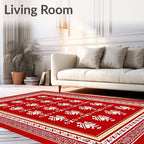Bold Red Ivory Stylized Feather Rug